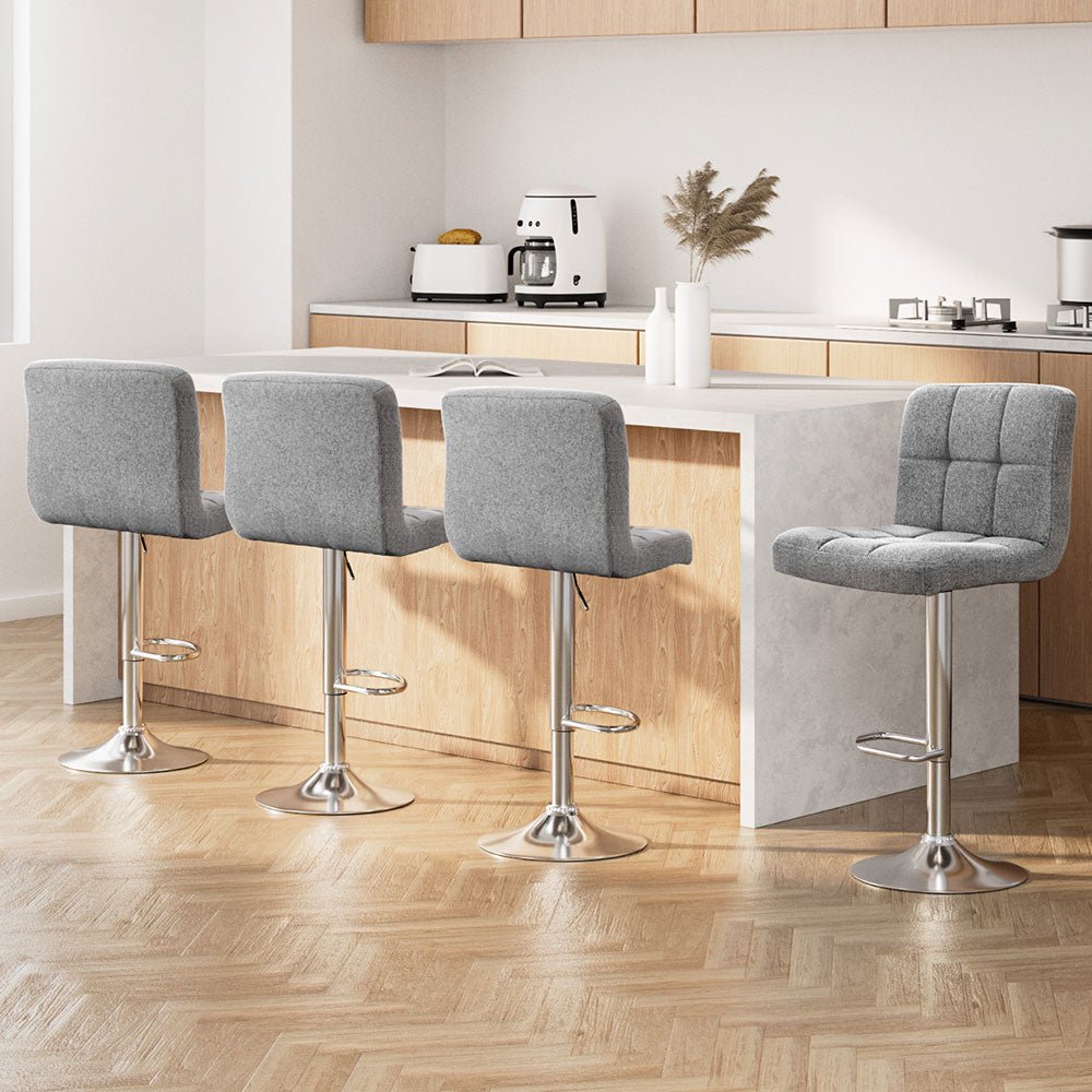 Set of 4 Noel Fabric Swivel Bar Stools - Grey - Rivercity House & Home Co. (ABN 18 642 972 209) - Affordable Modern Furniture Australia