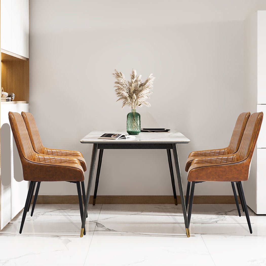 Set of 4 PU Faux Leather Padded Dining Chairs with Steel Legs - Brown - Rivercity House & Home Co. (ABN 18 642 972 209) - Affordable Modern Furniture Australia