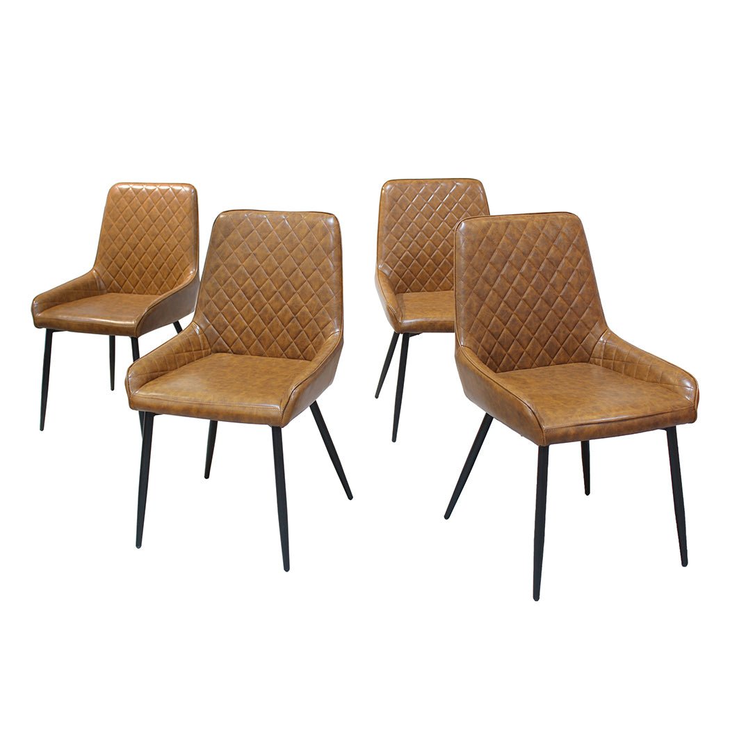 Set of 4 PU Faux Leather Padded Dining Chairs with Steel Legs - Brown - Rivercity House & Home Co. (ABN 18 642 972 209) - Affordable Modern Furniture Australia