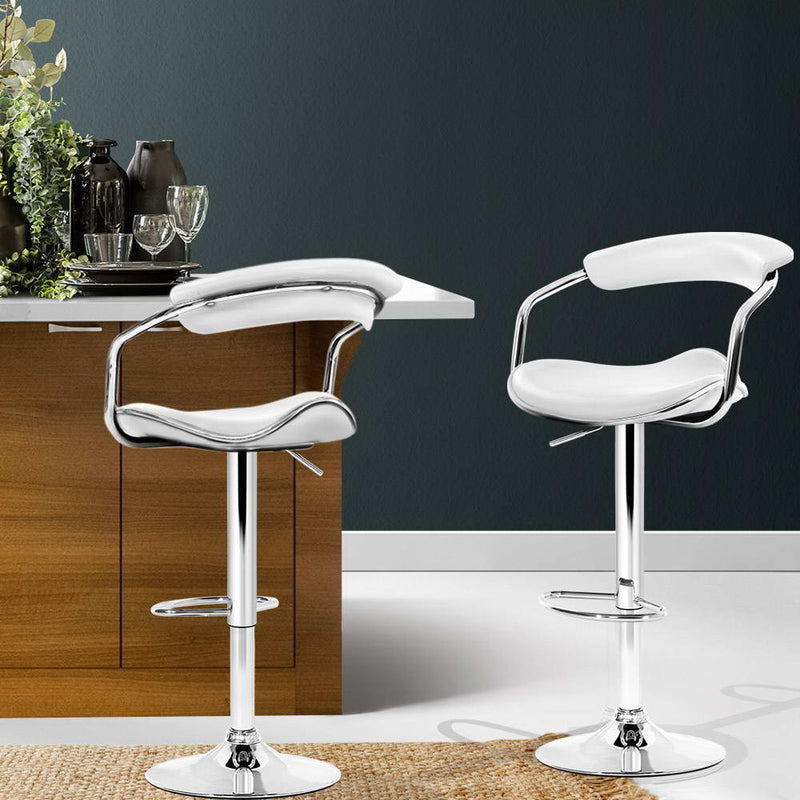 Set of 4 PU Leather Bar Stools - Chrome and White - Furniture - Rivercity House & Home Co. (ABN 18 642 972 209) - Affordable Modern Furniture Australia