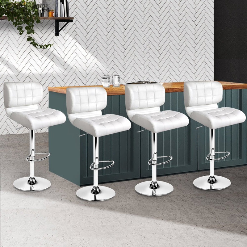 Set of 4 PU Leather Gas Lift Bar Stools - White and Chrome - Rivercity House & Home Co. (ABN 18 642 972 209) - Affordable Modern Furniture Australia