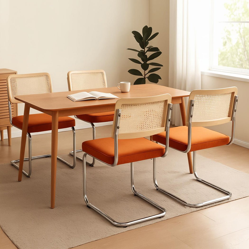 Set of 4 Rattan Dining Chairs with Rubberwood Frame - Natural and Green - Rivercity House & Home Co. (ABN 18 642 972 209) - Affordable Modern Furniture Australia