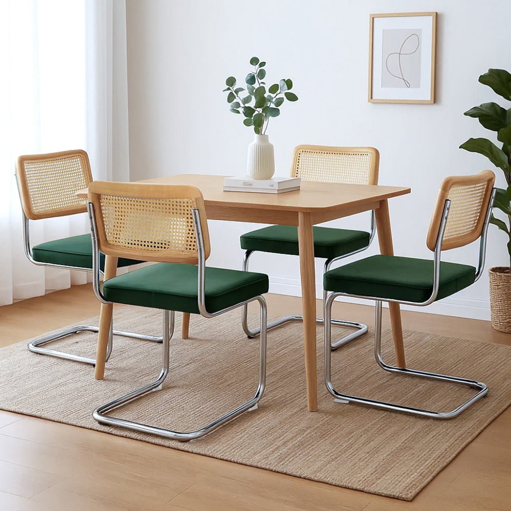 Set of 4 Rattan Dining Chairs with Rubberwood Frame - Natural Green - Rivercity House & Home Co. (ABN 18 642 972 209) - Affordable Modern Furniture Australia