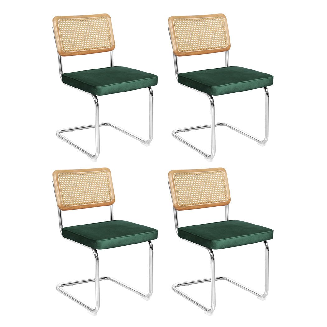 Set of 4 Rattan Dining Chairs with Rubberwood Frame - Natural Green - Rivercity House & Home Co. (ABN 18 642 972 209) - Affordable Modern Furniture Australia