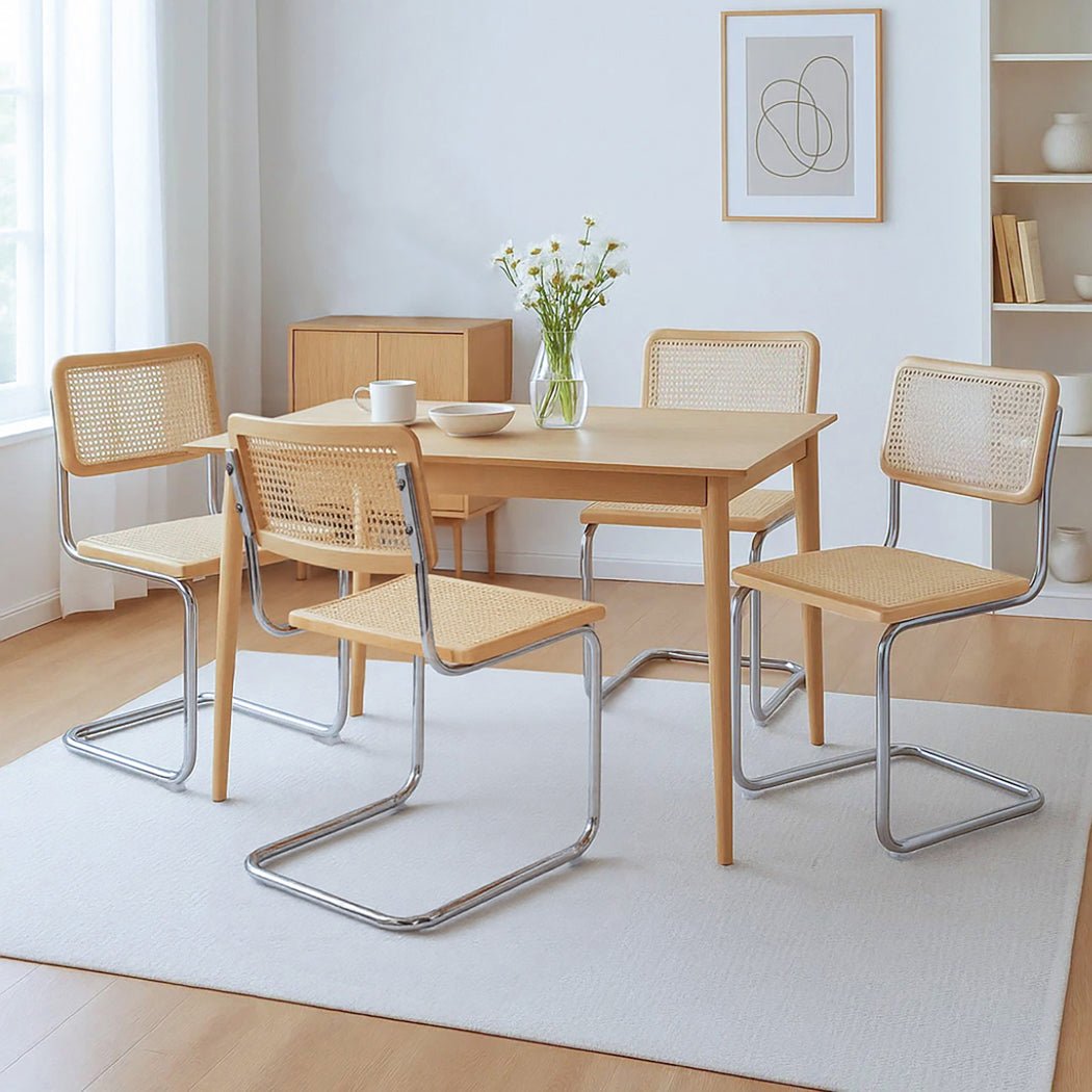 Set of 4 Rattan Dining Chairs with Rubberwood Frame - Natural - Rivercity House & Home Co. (ABN 18 642 972 209) - Affordable Modern Furniture Australia