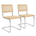 Set of 4 Rattan Dining Chairs with Rubberwood Frame - Natural