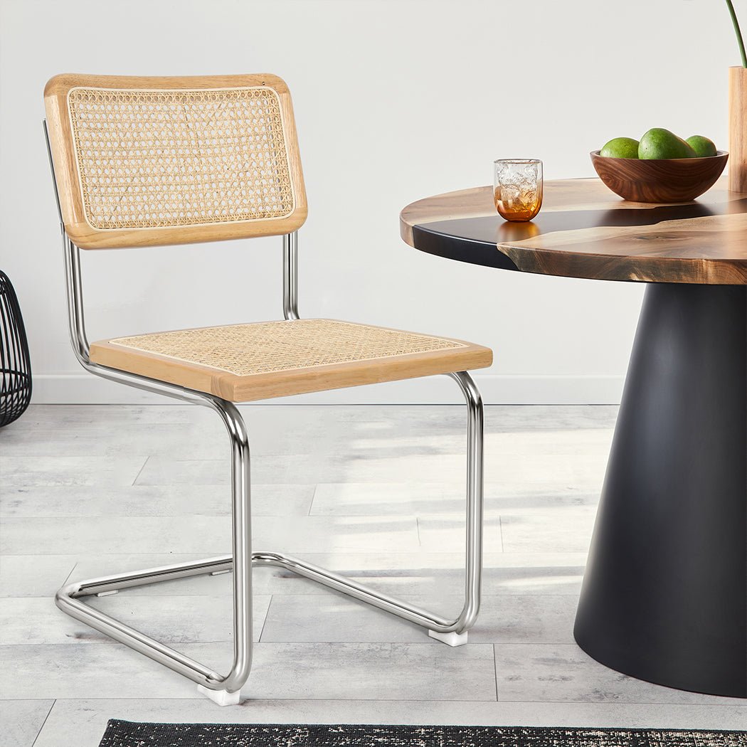 Set of 4 Rattan Dining Chairs with Rubberwood Frame - Natural - Rivercity House & Home Co. (ABN 18 642 972 209) - Affordable Modern Furniture Australia