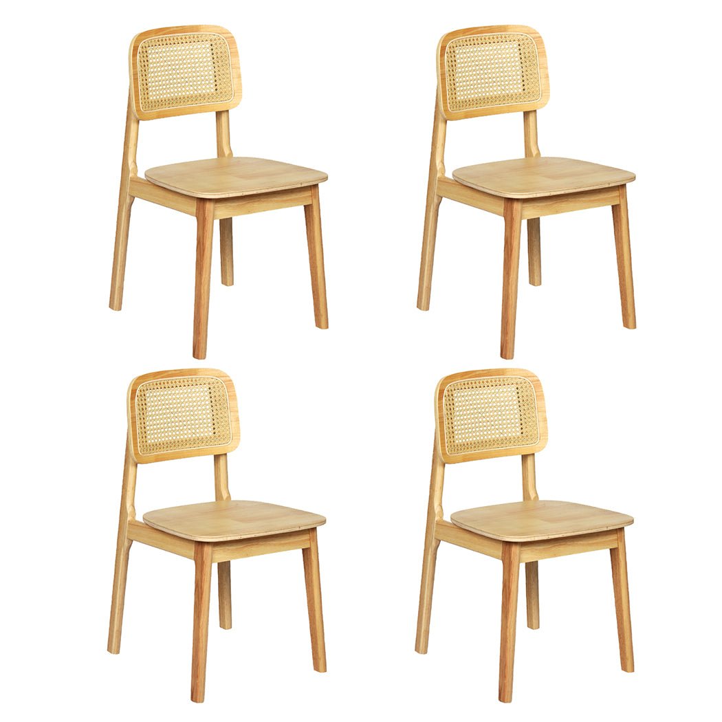 Set of 4 Rattan Dining Chairs with Wooden Frame - Natural - Rivercity House & Home Co. (ABN 18 642 972 209) - Affordable Modern Furniture Australia