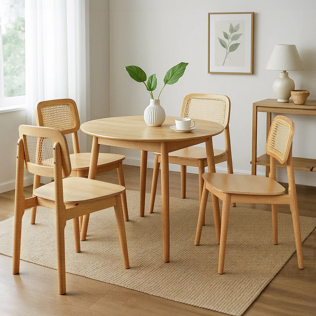 Set of 4 Rattan Dining Chairs with Wooden Frame - Natural - Rivercity House & Home Co. (ABN 18 642 972 209) - Affordable Modern Furniture Australia