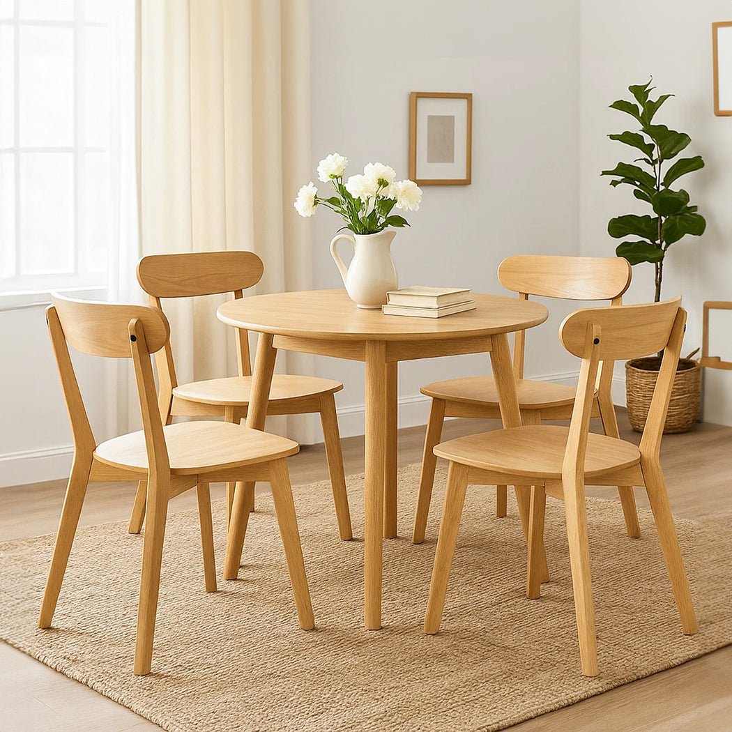 Set of 4 Rubberwood Dining Chairs with Curved Backrest - Natural - Rivercity House & Home Co. (ABN 18 642 972 209) - Affordable Modern Furniture Australia
