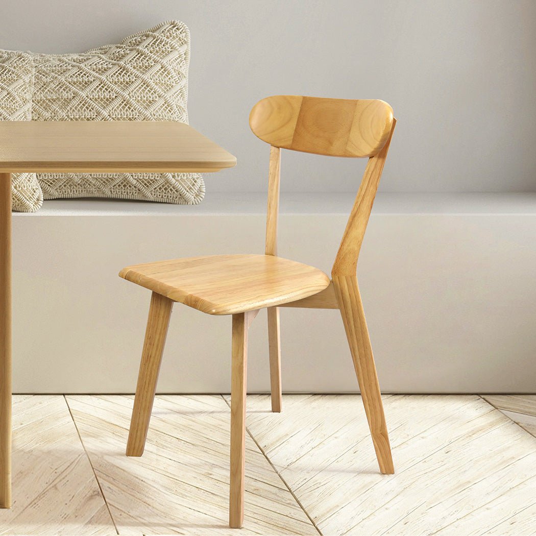 Set of 4 Rubberwood Dining Chairs with Curved Backrest - Natural - Rivercity House & Home Co. (ABN 18 642 972 209) - Affordable Modern Furniture Australia