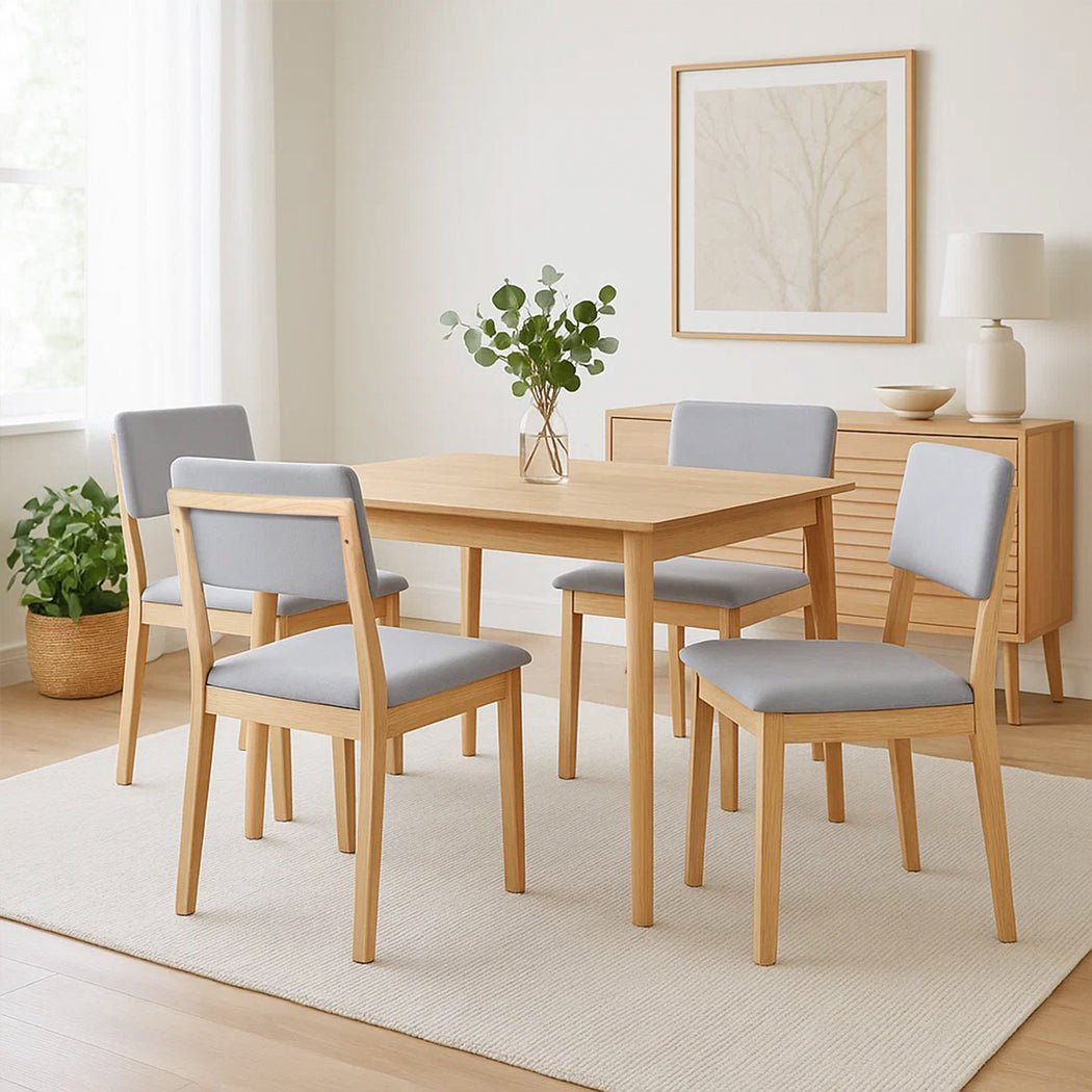 Set of 4 Upholstered Dining Chairs with Open Back - Natural & Grey - Rivercity House & Home Co. (ABN 18 642 972 209) - Affordable Modern Furniture Australia