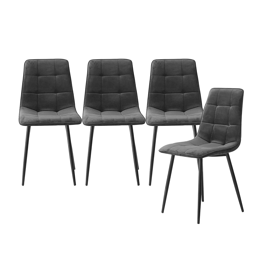 Set of 4 Velvet Dining Chairs with Steel Legs - Grey - Rivercity House & Home Co. (ABN 18 642 972 209) - Affordable Modern Furniture Australia