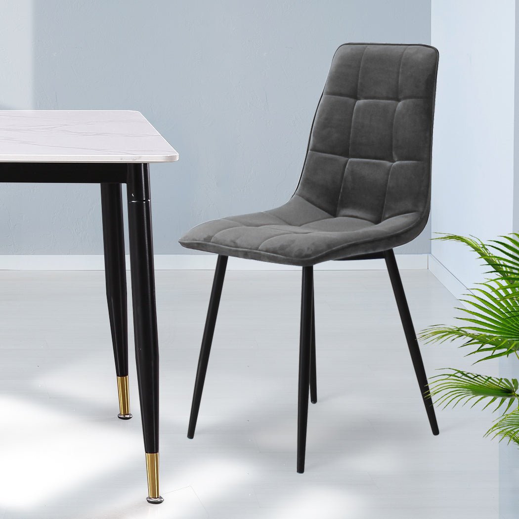 Set of 4 Velvet Dining Chairs with Steel Legs - Grey - Rivercity House & Home Co. (ABN 18 642 972 209) - Affordable Modern Furniture Australia