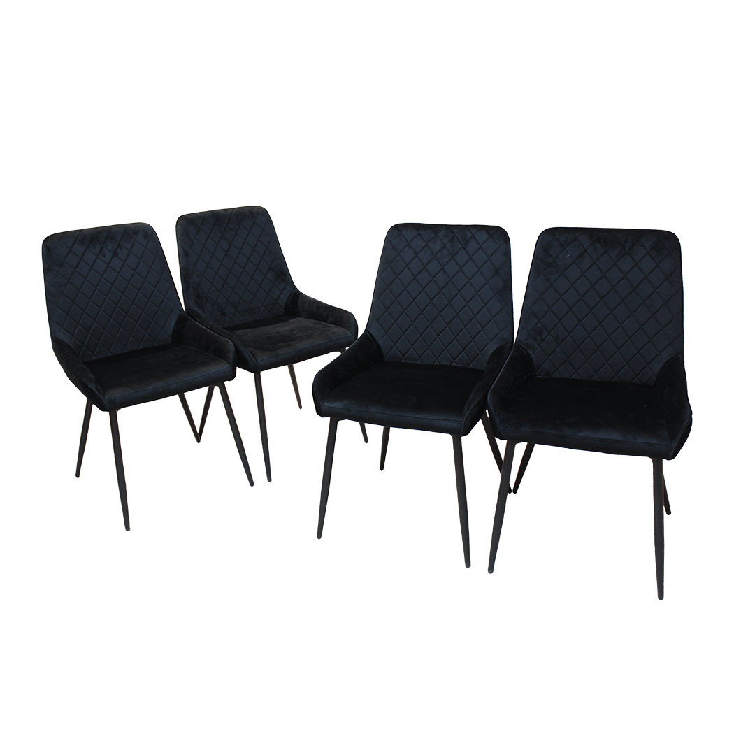 Set of 4 Velvet Padded Dining Chairs with Steel Legs - Black - Rivercity House & Home Co. (ABN 18 642 972 209) - Affordable Modern Furniture Australia