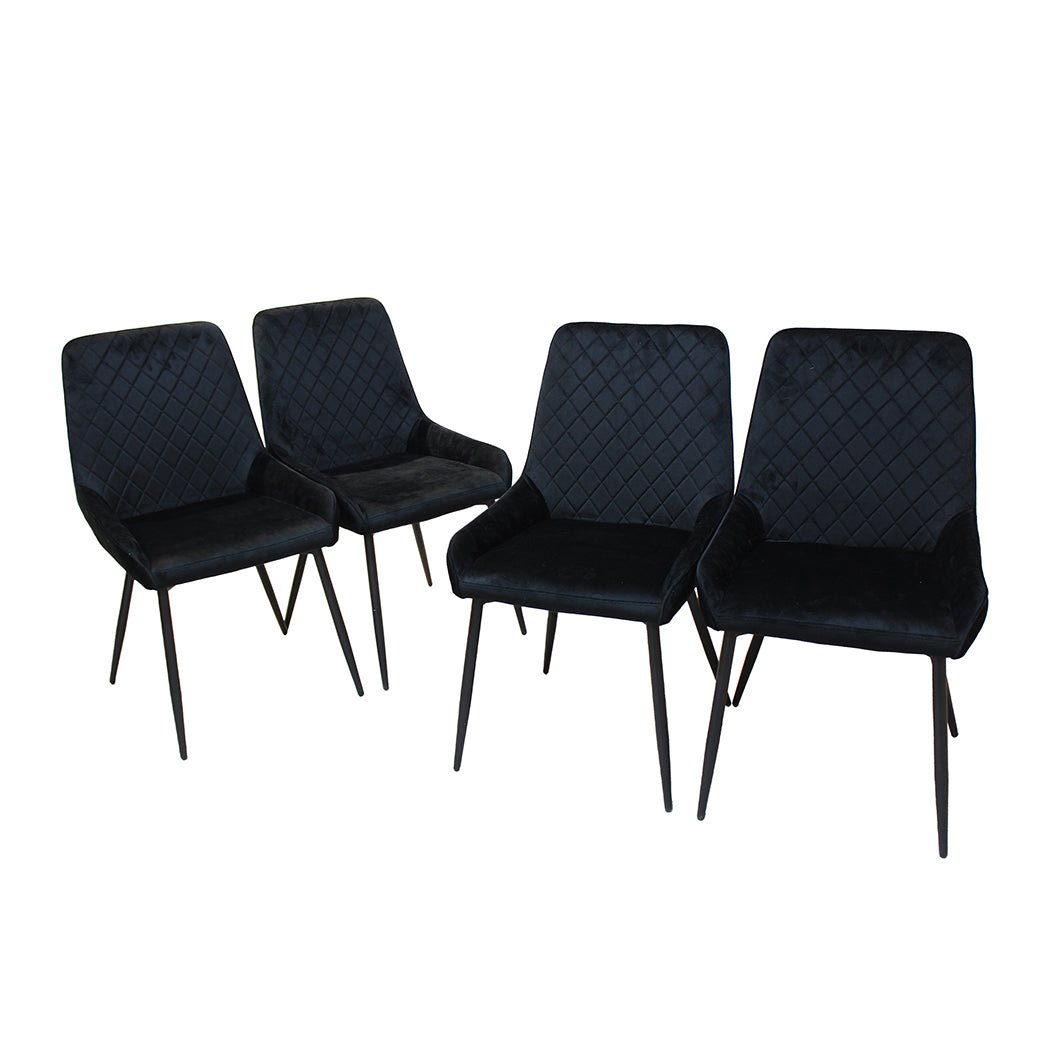 Set of 4 Velvet Padded Dining Chairs with Steel Legs - Black - Rivercity House & Home Co. (ABN 18 642 972 209) - Affordable Modern Furniture Australia