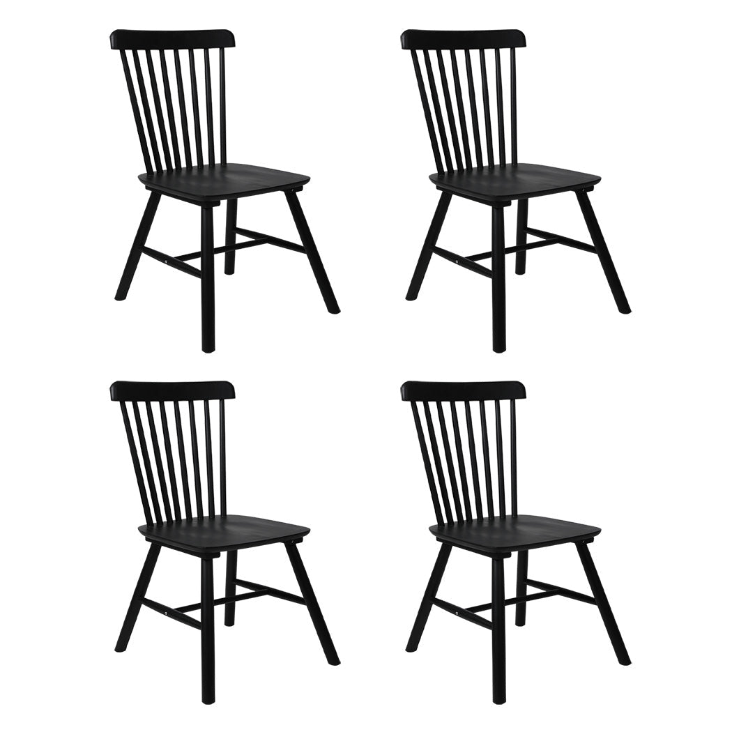 Set of 4 Windsor Dining Chairs with Solid Wood Frame - Black - Rivercity House & Home Co. (ABN 18 642 972 209) - Affordable Modern Furniture Australia