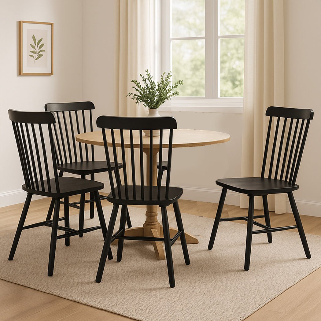 Set of 4 Windsor Dining Chairs with Solid Wood Frame - Black - Rivercity House & Home Co. (ABN 18 642 972 209) - Affordable Modern Furniture Australia