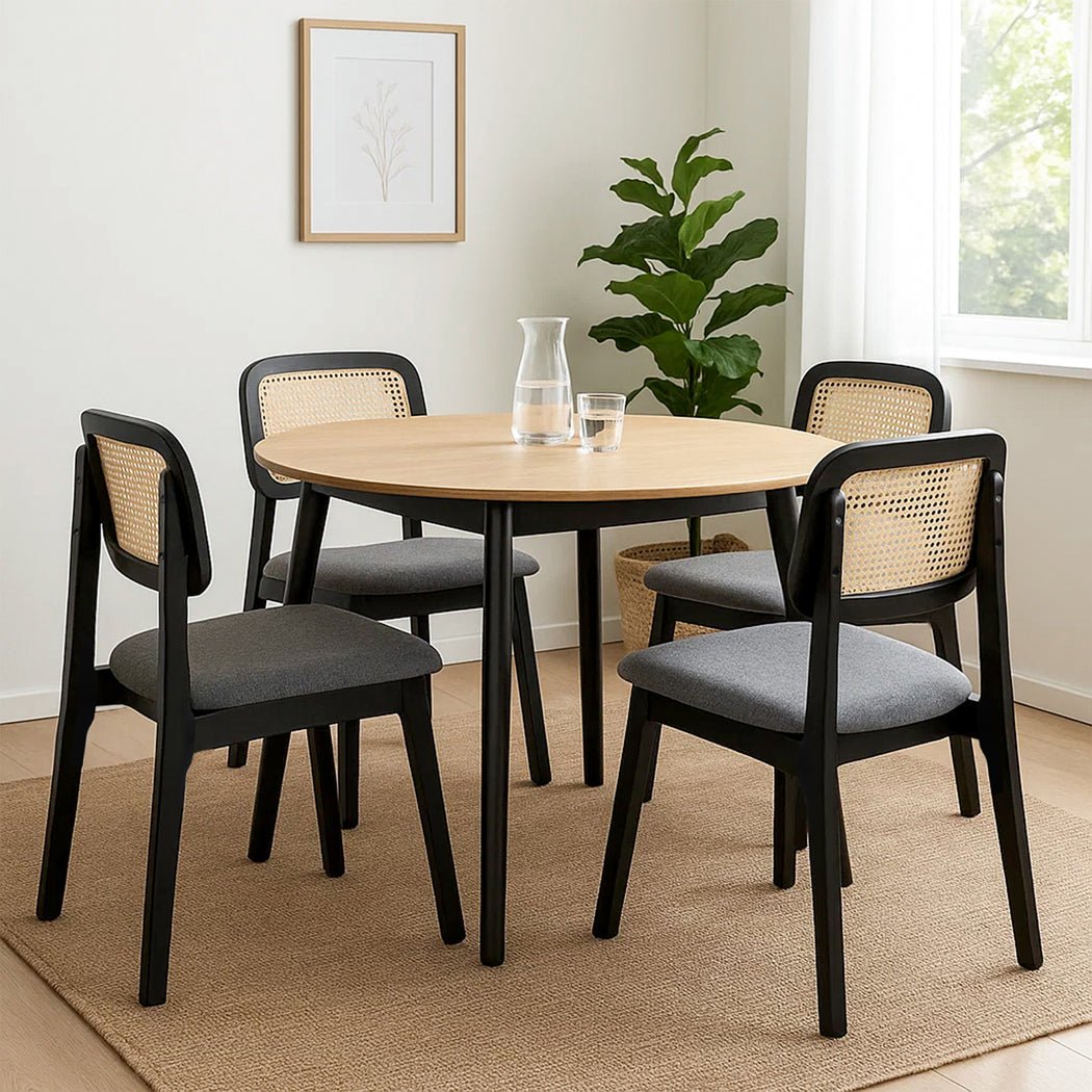 Set of 4 Wood Rattan Armless Dining Chairs - Black - Rivercity House & Home Co. (ABN 18 642 972 209) - Affordable Modern Furniture Australia