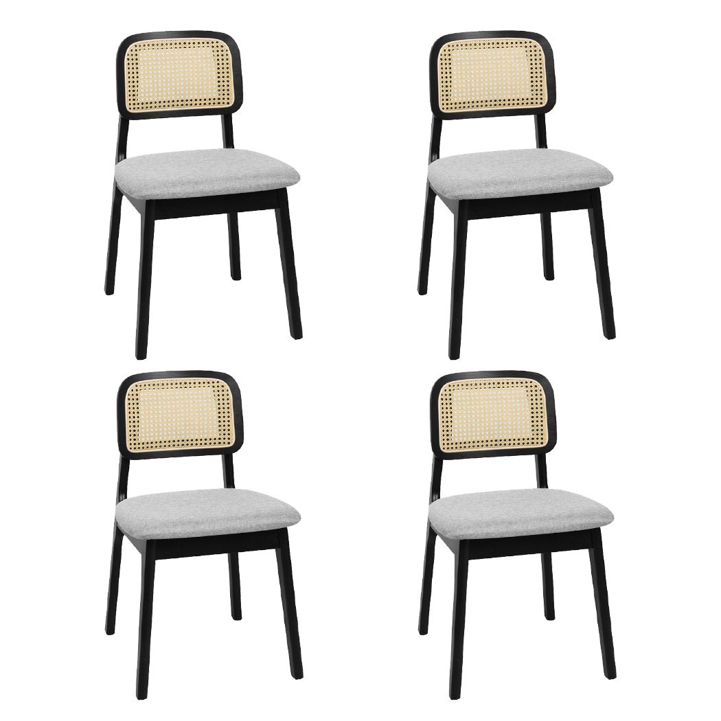 Set of 4 Wood Rattan Armless Dining Chairs - Black - Rivercity House & Home Co. (ABN 18 642 972 209) - Affordable Modern Furniture Australia
