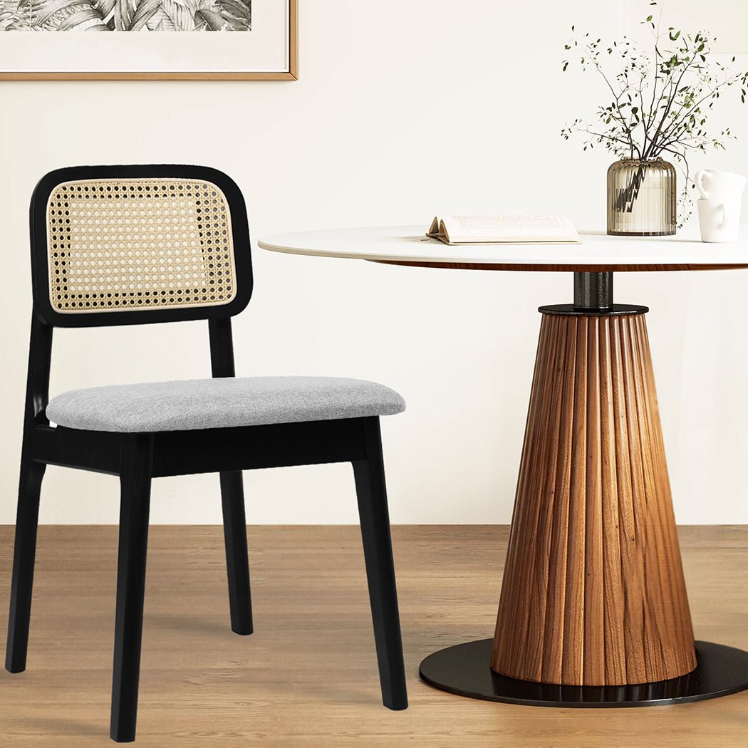 Set of 4 Wood Rattan Armless Dining Chairs - Black - Rivercity House & Home Co. (ABN 18 642 972 209) - Affordable Modern Furniture Australia