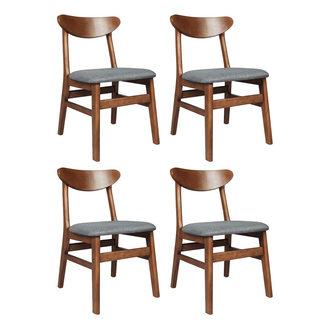 Set of 4 Wooden Dining Chairs with Linen Upholstery - Walnut - Rivercity House & Home Co. (ABN 18 642 972 209) - Affordable Modern Furniture Australia