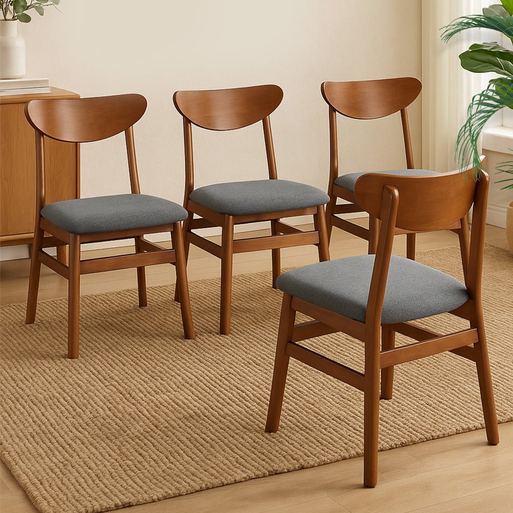 Set of 4 Wooden Dining Chairs with Linen Upholstery - Walnut - Rivercity House & Home Co. (ABN 18 642 972 209) - Affordable Modern Furniture Australia