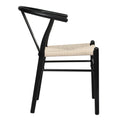 Set of 4 Wooden Dining Chairs with Rattan Seat - Black