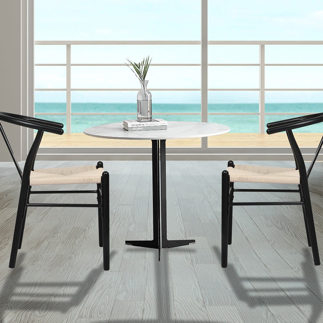 Set of 4 Wooden Dining Chairs with Rattan Seat - Black - Rivercity House & Home Co. (ABN 18 642 972 209) - Affordable Modern Furniture Australia