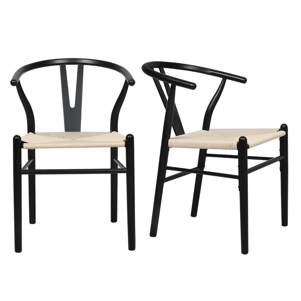 Set of 4 Wooden Dining Chairs with Rattan Seat - Black - Rivercity House & Home Co. (ABN 18 642 972 209) - Affordable Modern Furniture Australia