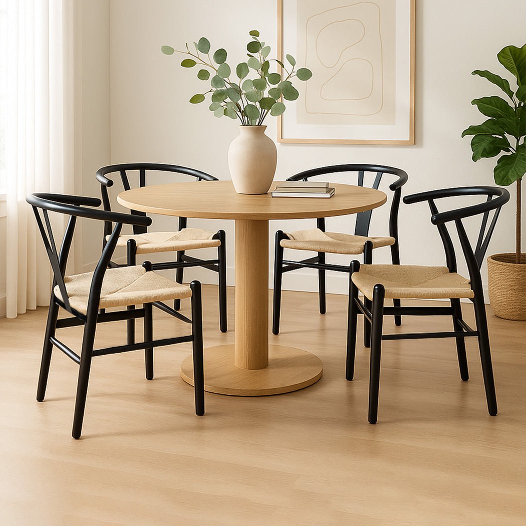 Set of 4 Wooden Dining Chairs with Rattan Seat - Black - Rivercity House & Home Co. (ABN 18 642 972 209) - Affordable Modern Furniture Australia