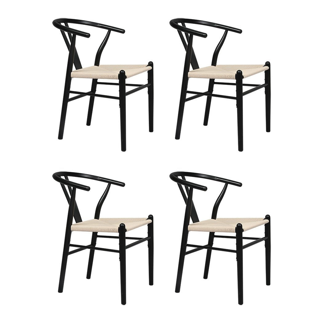 Set of 4 Wooden Dining Chairs with Rattan Seat - Black - Rivercity House & Home Co. (ABN 18 642 972 209) - Affordable Modern Furniture Australia