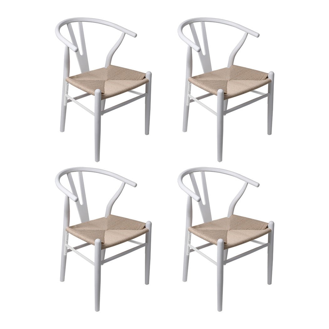 Set of 4 Wooden Dining Chairs with Rattan Seat - White - Rivercity House & Home Co. (ABN 18 642 972 209) - Affordable Modern Furniture Australia