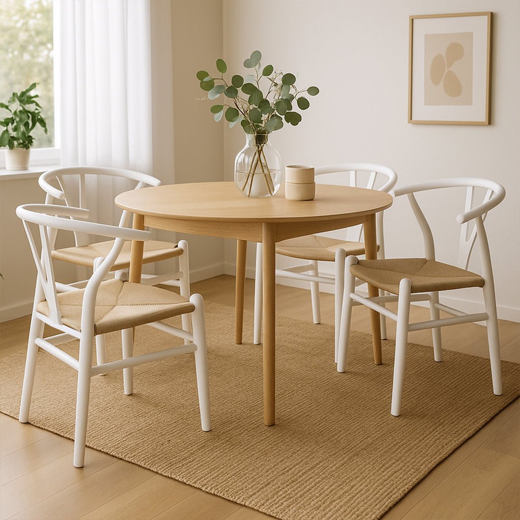 Set of 4 Wooden Dining Chairs with Rattan Seat - White - Rivercity House & Home Co. (ABN 18 642 972 209) - Affordable Modern Furniture Australia