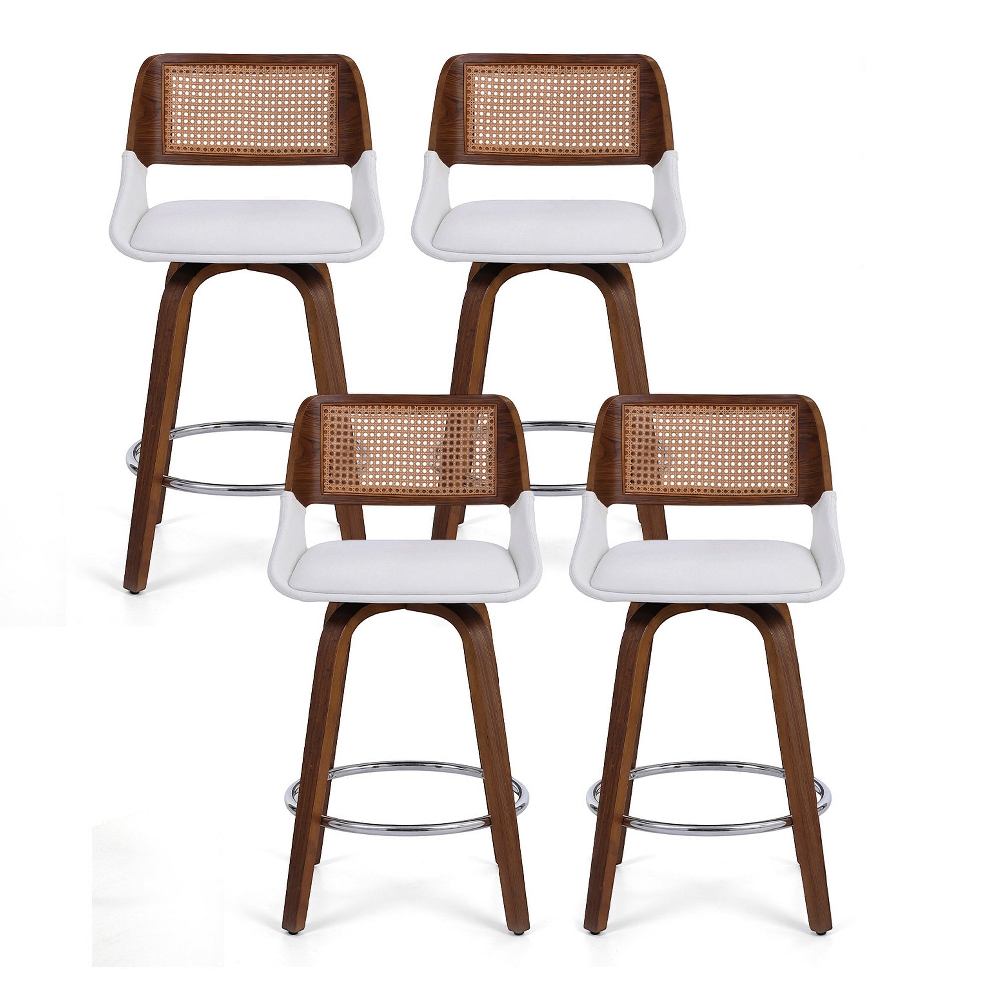 Set of 4 Wooden Swivel Bar Stools 60cm Seat Height - White & Rattan - Furniture > Bar Stools & Chairs > Table & Bar Stools - Rivercity House & Home Co. (ABN 18 642 972 209) - Affordable Modern Furniture Australia
