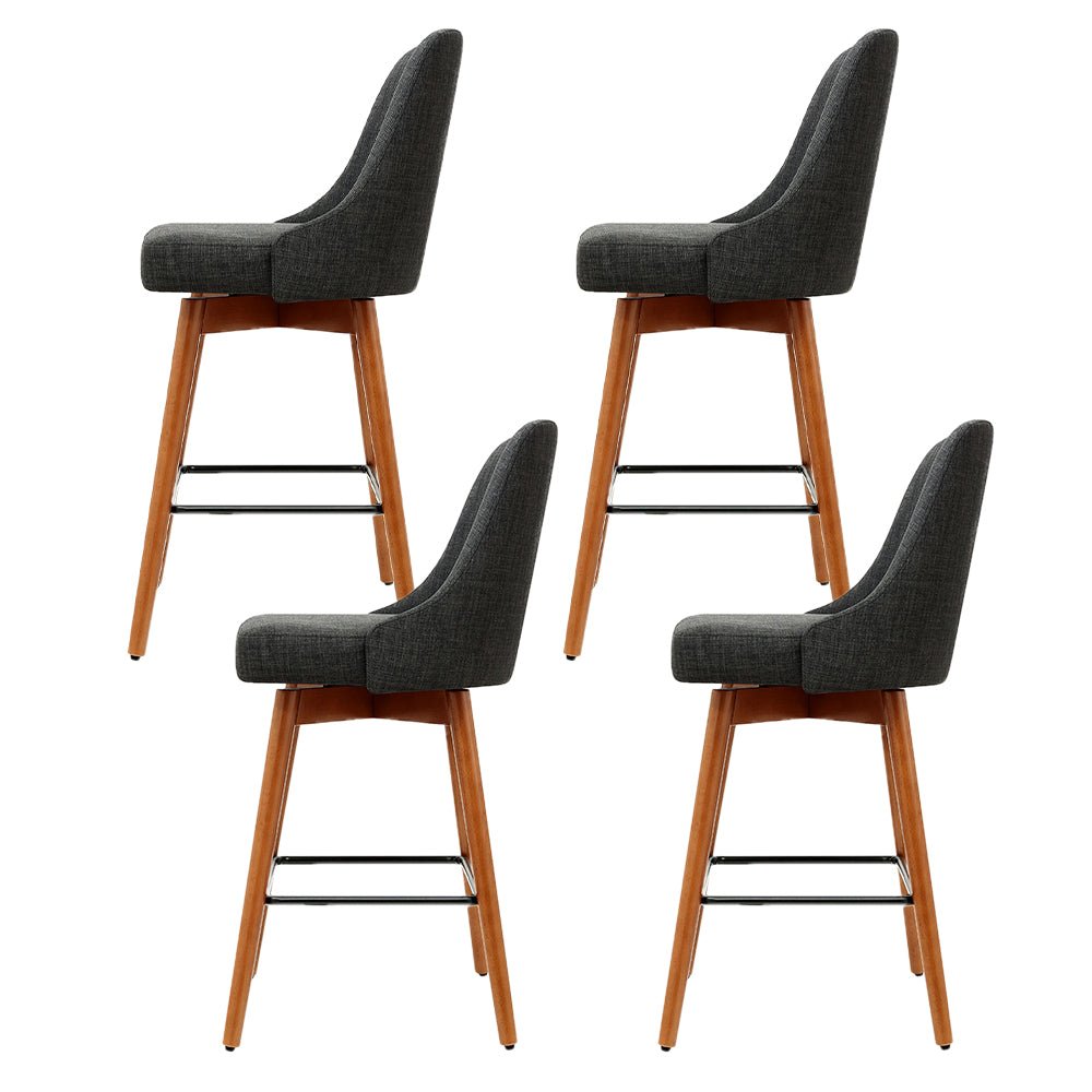 Set of 4 Wooden Swivel Bar Stools Square Footrest - Charcoal - Rivercity House & Home Co. (ABN 18 642 972 209) - Affordable Modern Furniture Australia