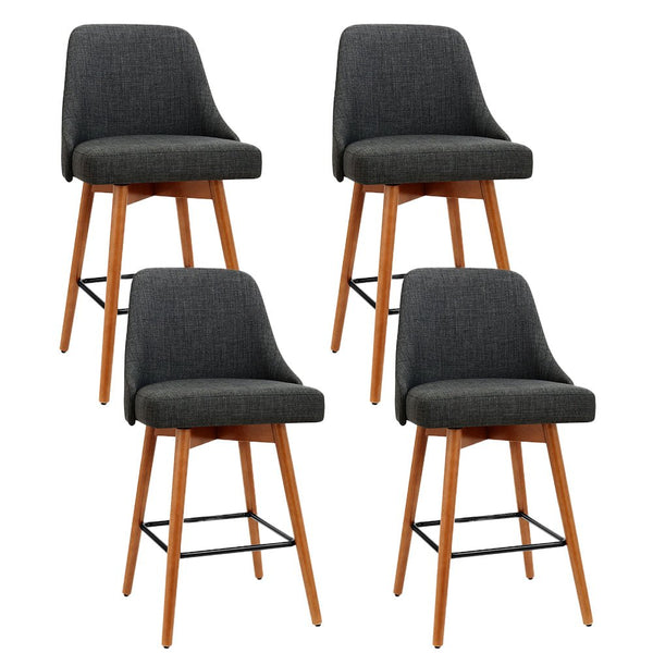 Set of 4 Wooden Swivel Bar Stools Square Footrest - Charcoal