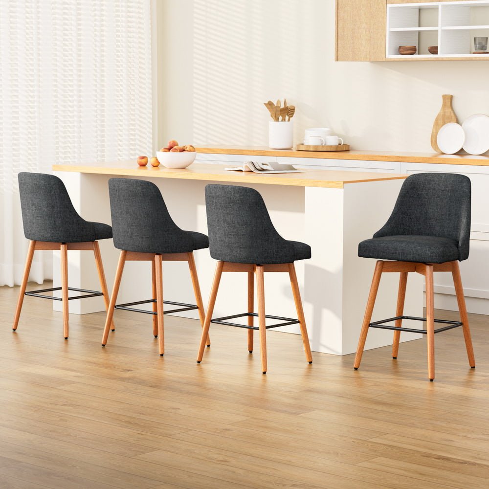 Set of 4 Wooden Swivel Bar Stools Square Footrest - Charcoal - Rivercity House & Home Co. (ABN 18 642 972 209) - Affordable Modern Furniture Australia