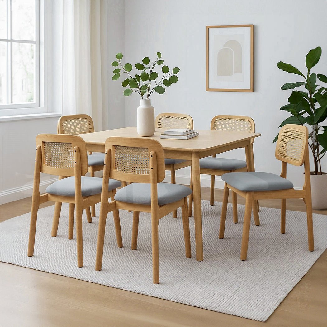 Set of 6 Armless Wood Rattan Dining Chairs - Natural - Rivercity House & Home Co. (ABN 18 642 972 209) - Affordable Modern Furniture Australia