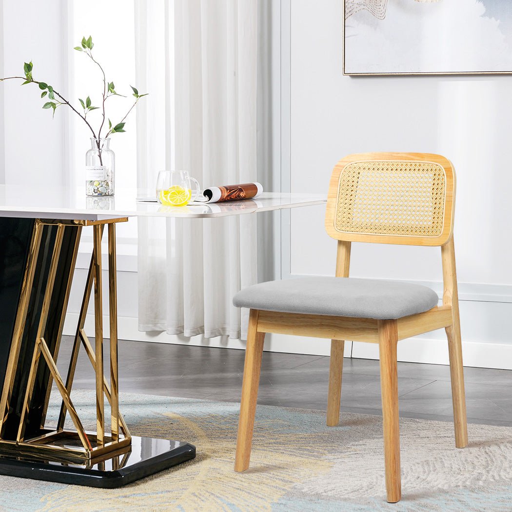 Set of 6 Armless Wood Rattan Dining Chairs - Natural - Rivercity House & Home Co. (ABN 18 642 972 209) - Affordable Modern Furniture Australia