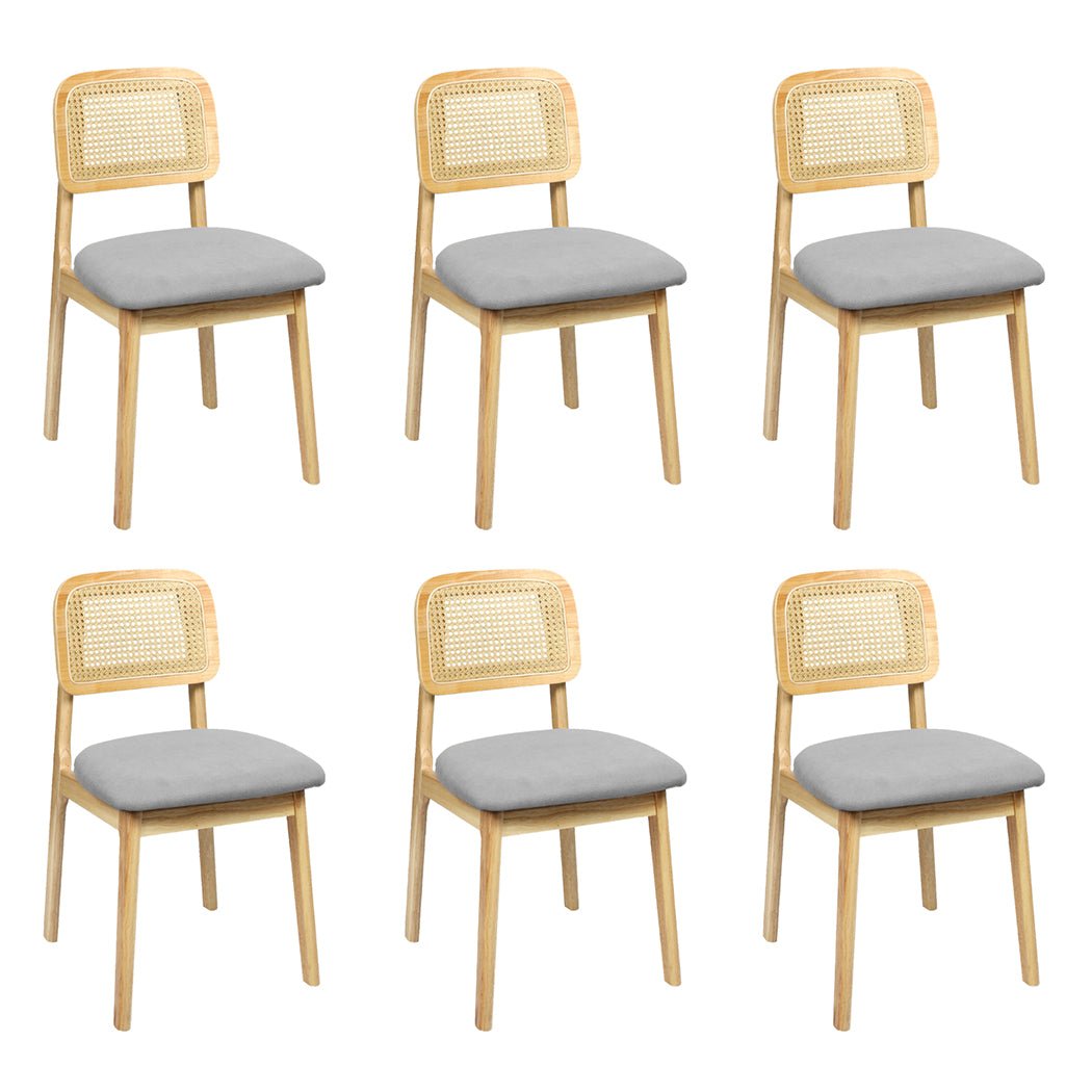 Set of 6 Armless Wood Rattan Dining Chairs - Natural - Rivercity House & Home Co. (ABN 18 642 972 209) - Affordable Modern Furniture Australia