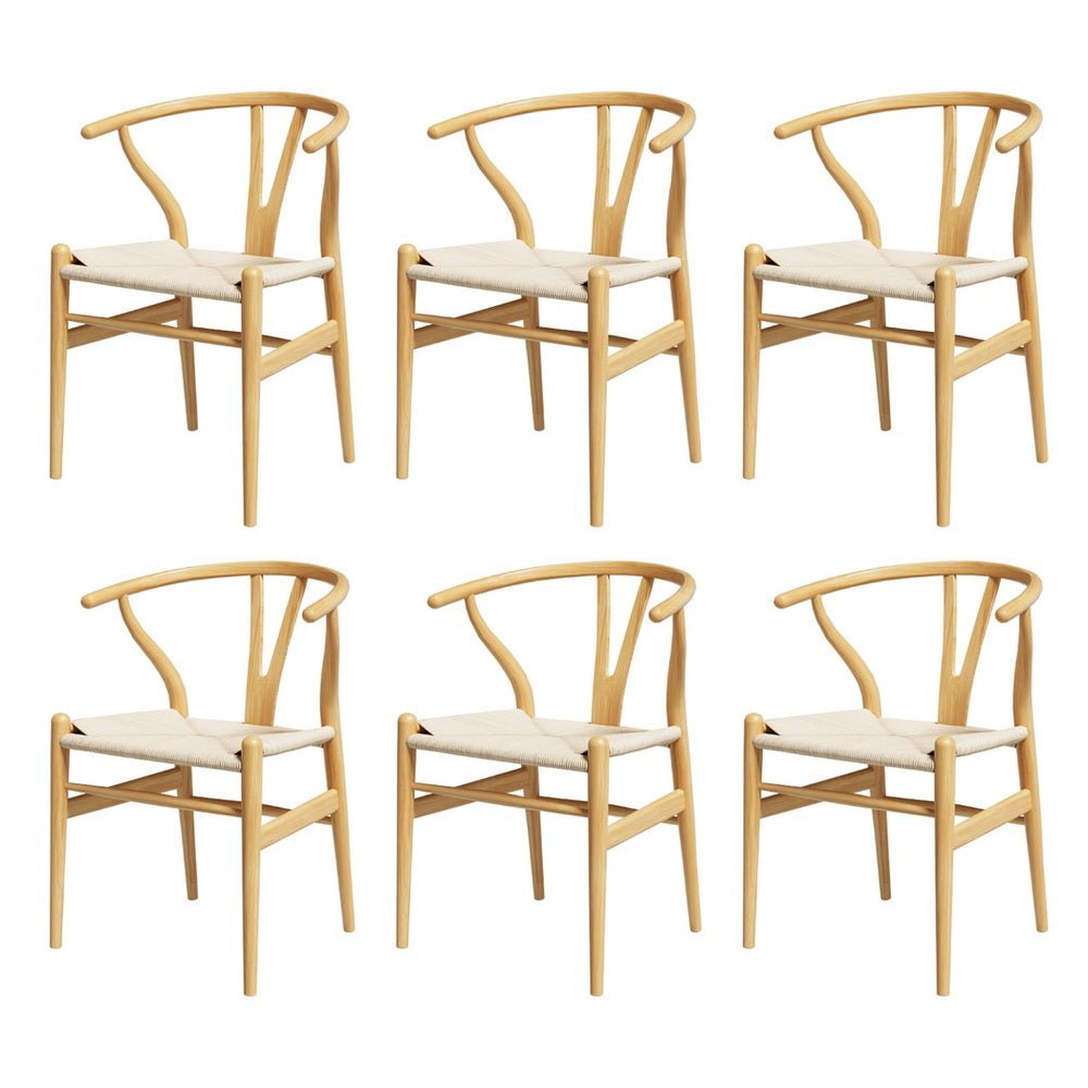 Set of 6 Dining Chairs Wooden Rattan Seat Wishbone Back - Furniture > Dining > Kitchen & Dining Chairs - Rivercity House & Home Co. (ABN 18 642 972 209) - Affordable Modern Furniture Australia