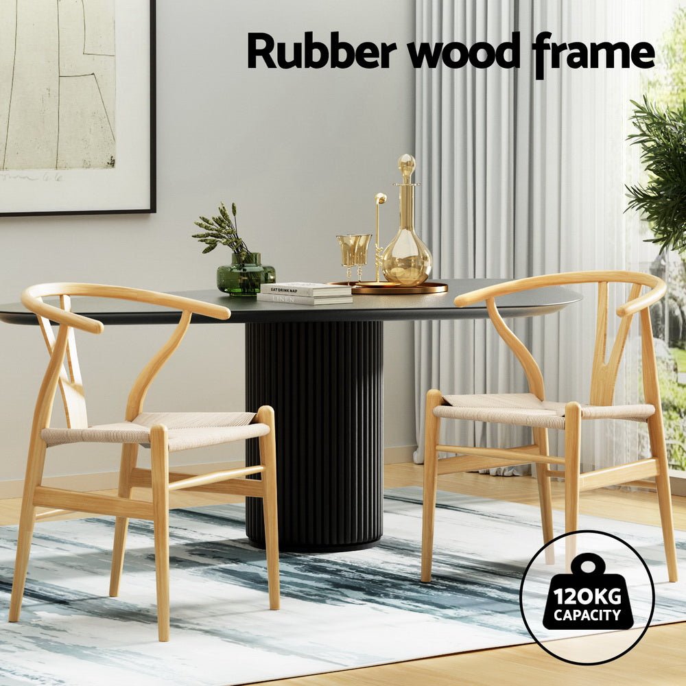 Set of 6 Dining Chairs Wooden Rattan Seat Wishbone Back - Furniture > Dining > Kitchen & Dining Chairs - Rivercity House & Home Co. (ABN 18 642 972 209) - Affordable Modern Furniture Australia