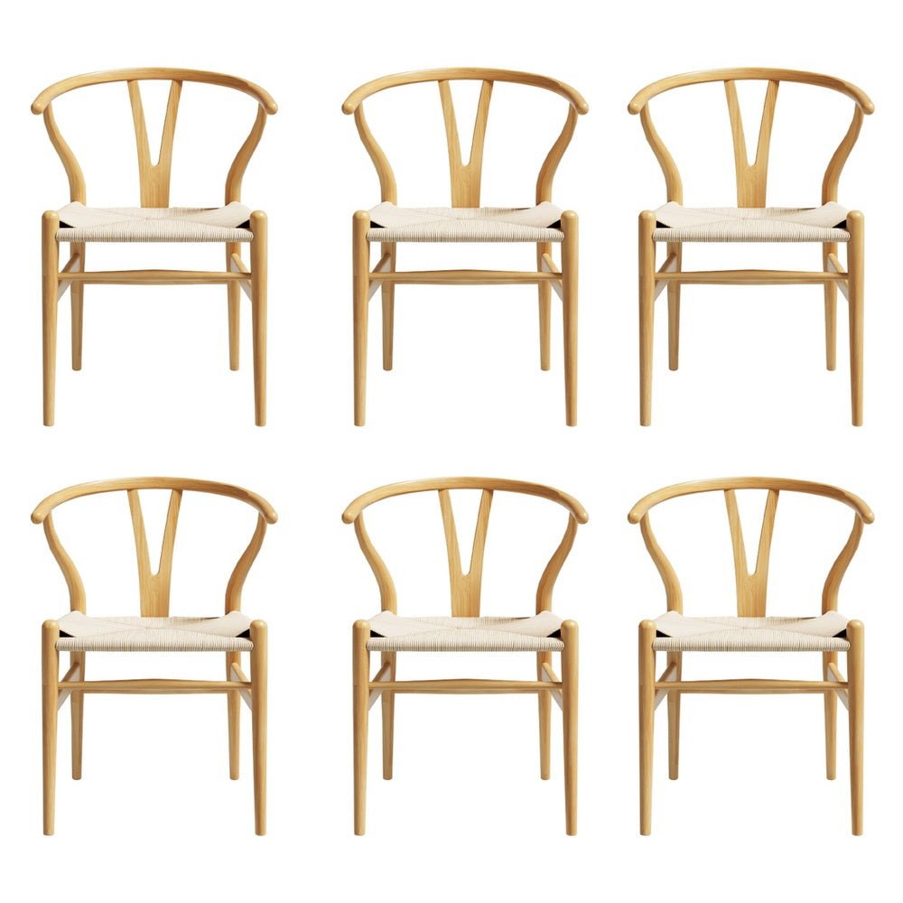 Set of 6 Dining Chairs Wooden Rattan Seat Wishbone Back - Furniture > Dining > Kitchen & Dining Chairs - Rivercity House & Home Co. (ABN 18 642 972 209) - Affordable Modern Furniture Australia