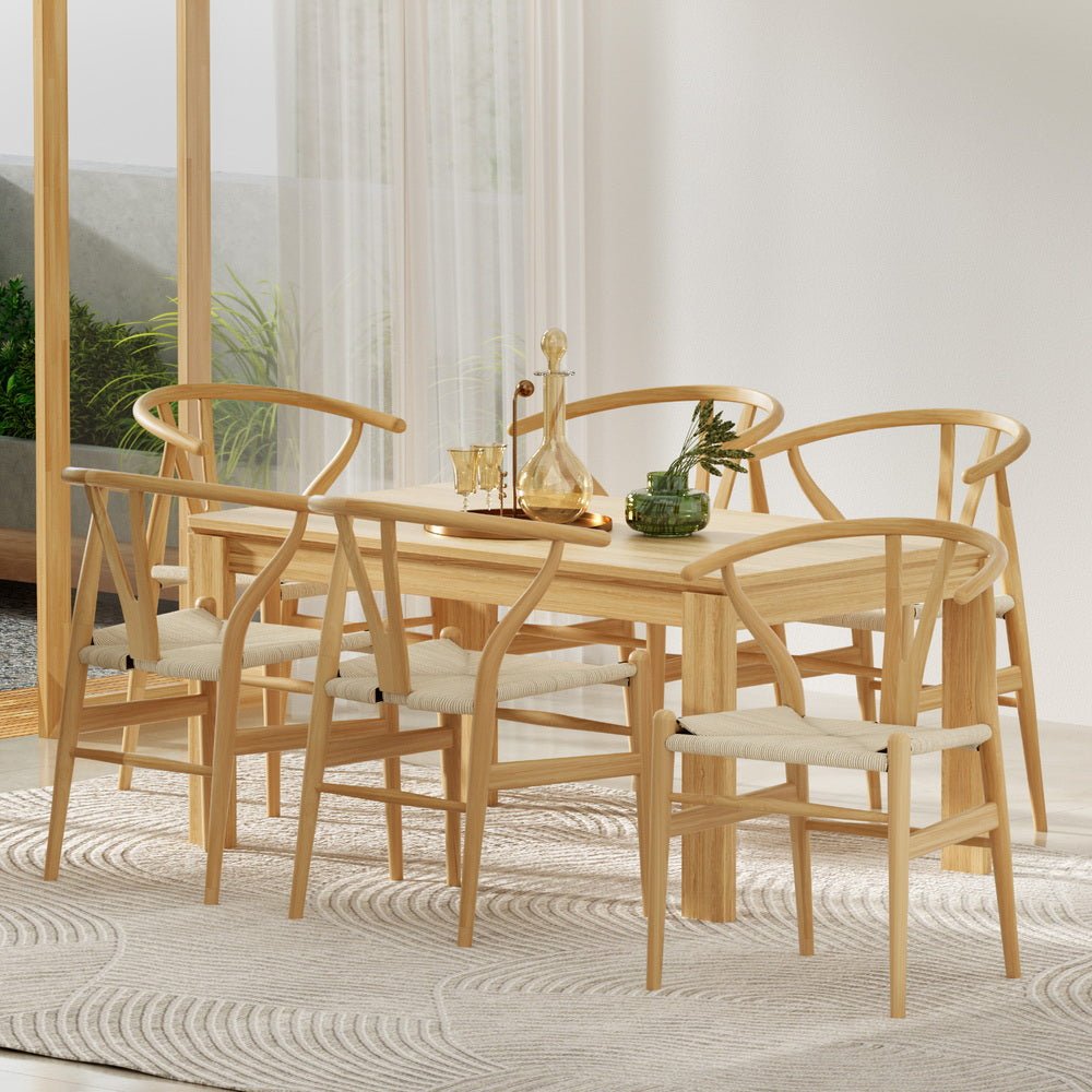 Set of 6 Dining Chairs Wooden Rattan Seat Wishbone Back - Furniture > Dining > Kitchen & Dining Chairs - Rivercity House & Home Co. (ABN 18 642 972 209) - Affordable Modern Furniture Australia