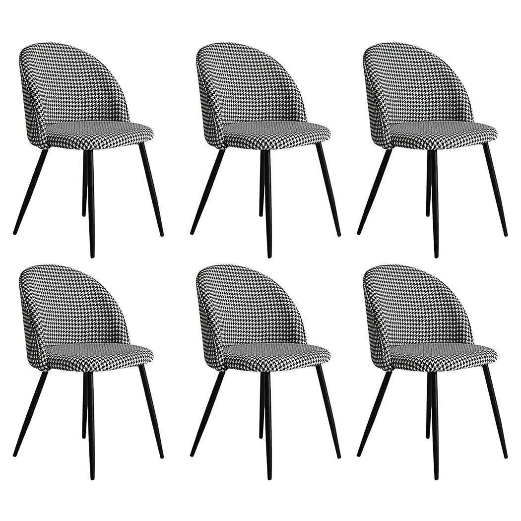 Set of 6 French Provincial Dining Chairs with Houndstooth Velvet Upholstery - Black & White - Rivercity House & Home Co. (ABN 18 642 972 209) - Affordable Modern Furniture Australia