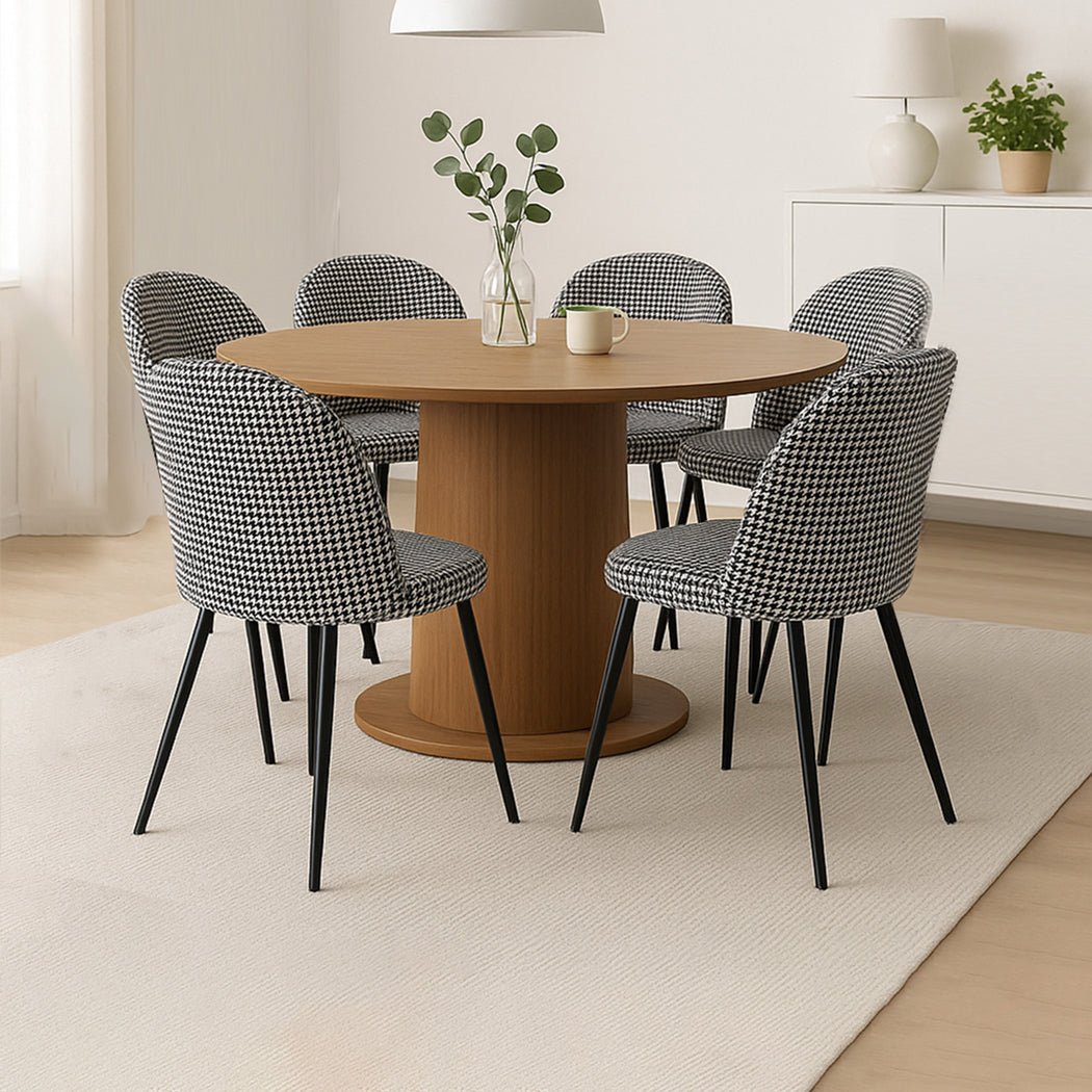 Set of 6 French Provincial Dining Chairs with Houndstooth Velvet Upholstery - Black & White - Rivercity House & Home Co. (ABN 18 642 972 209) - Affordable Modern Furniture Australia