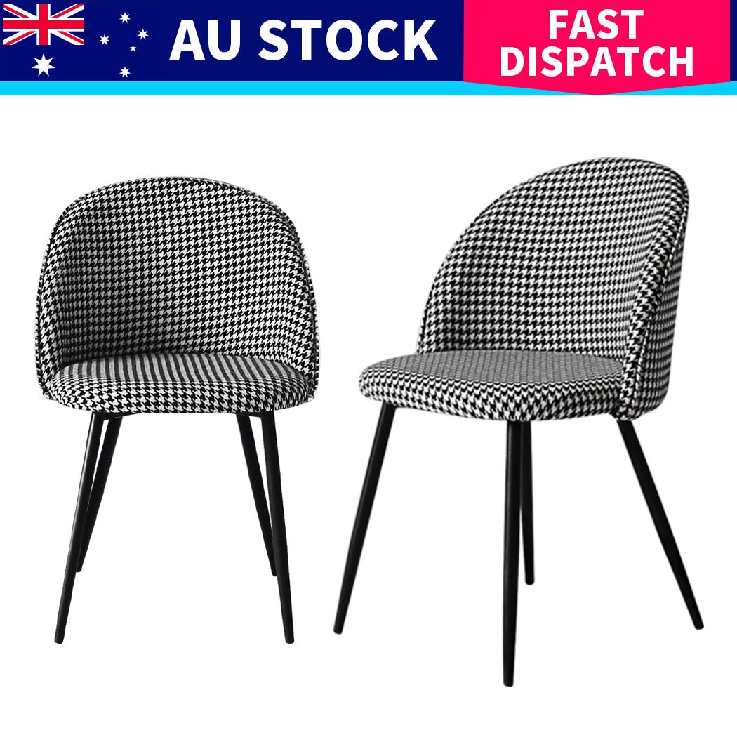 Set of 6 French Provincial Dining Chairs with Houndstooth Velvet Upholstery - Black & White - Rivercity House & Home Co. (ABN 18 642 972 209) - Affordable Modern Furniture Australia