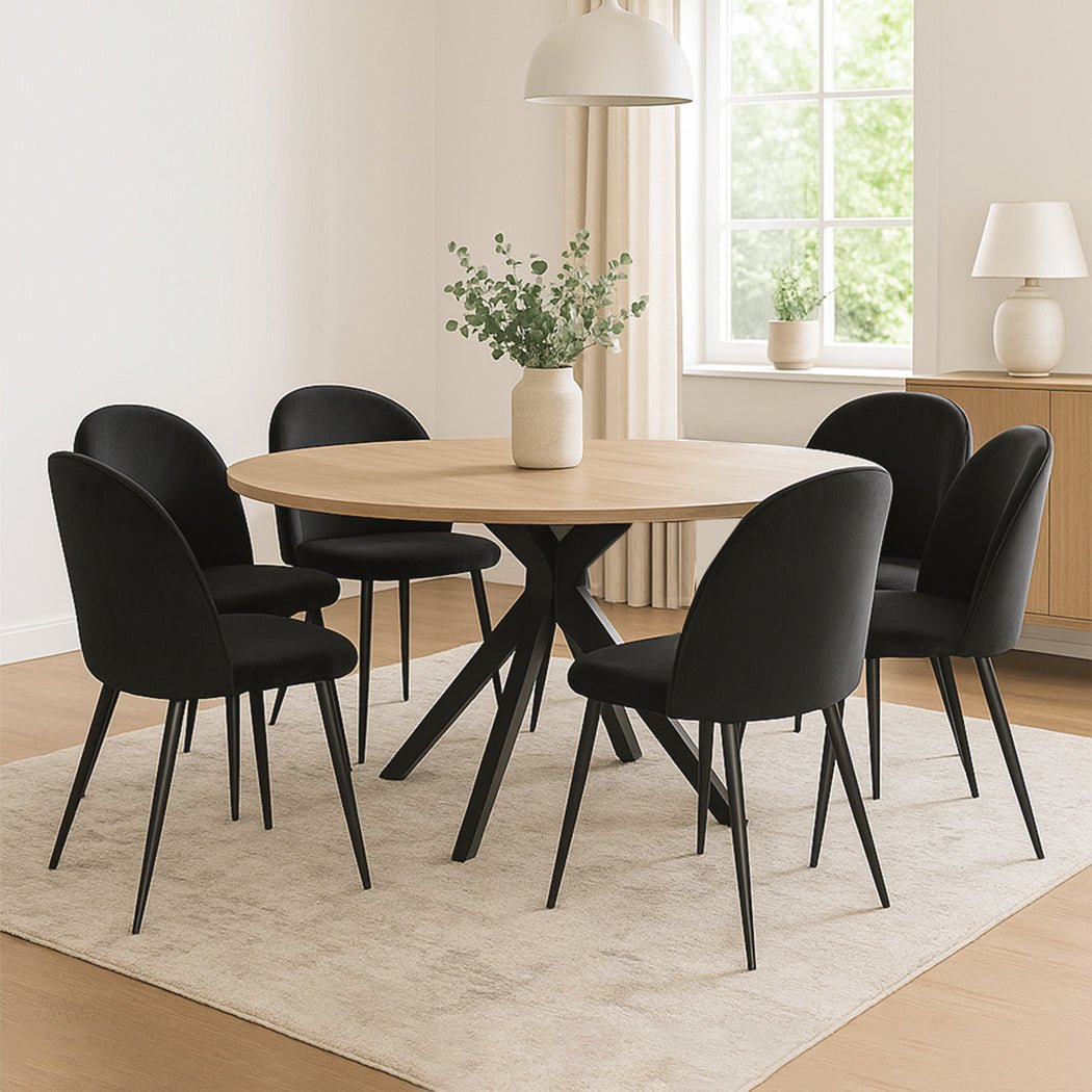 Set of 6 French Provincial Dining Chairs with Velvet Upholstery - Black - Rivercity House & Home Co. (ABN 18 642 972 209) - Affordable Modern Furniture Australia