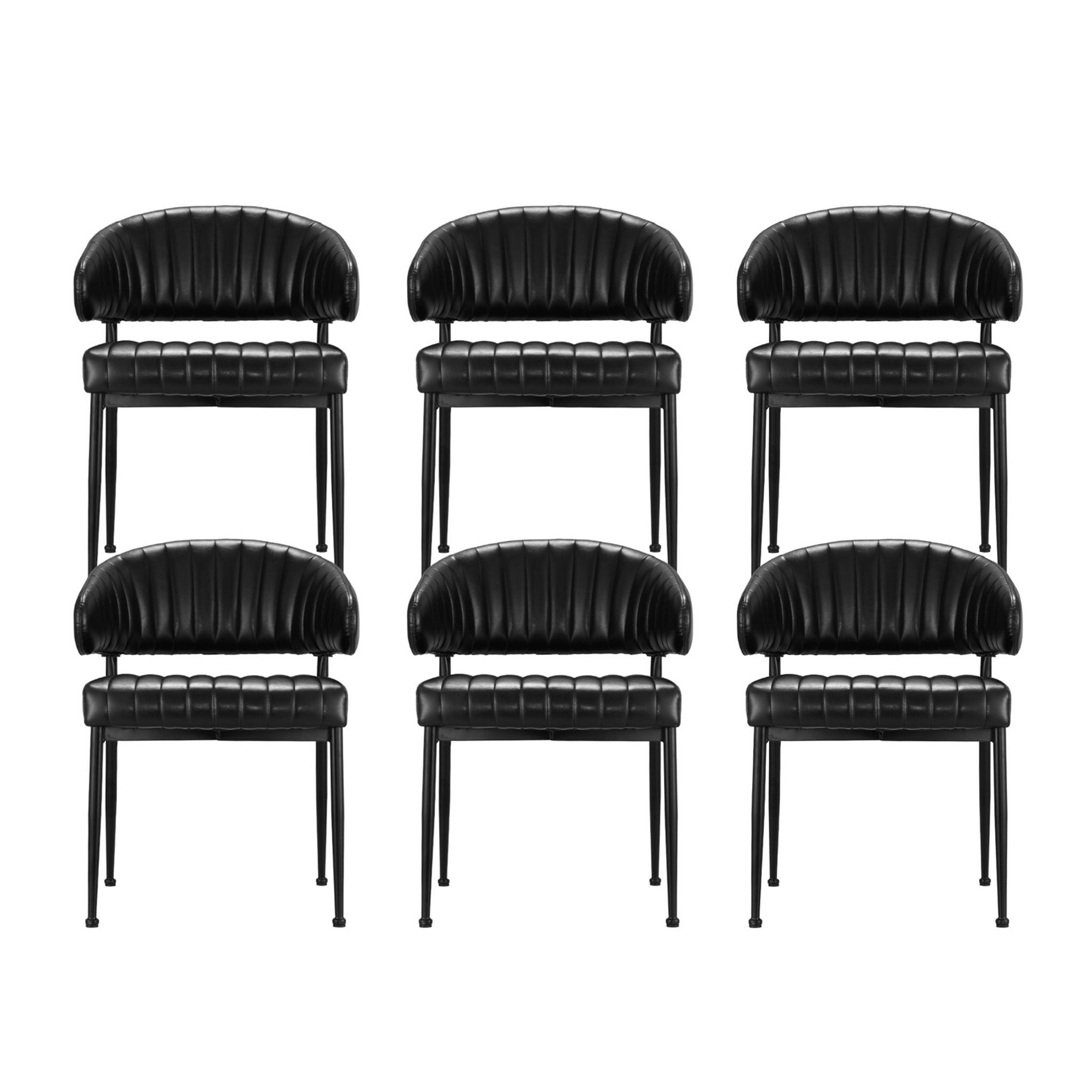 Set of 6 Leather Hollow Arm Dining Chairs with Metal Frame - Black - Furniture > Dining > Kitchen & Dining Chairs - Rivercity House & Home Co. (ABN 18 642 972 209) - Affordable Modern Furniture Australia